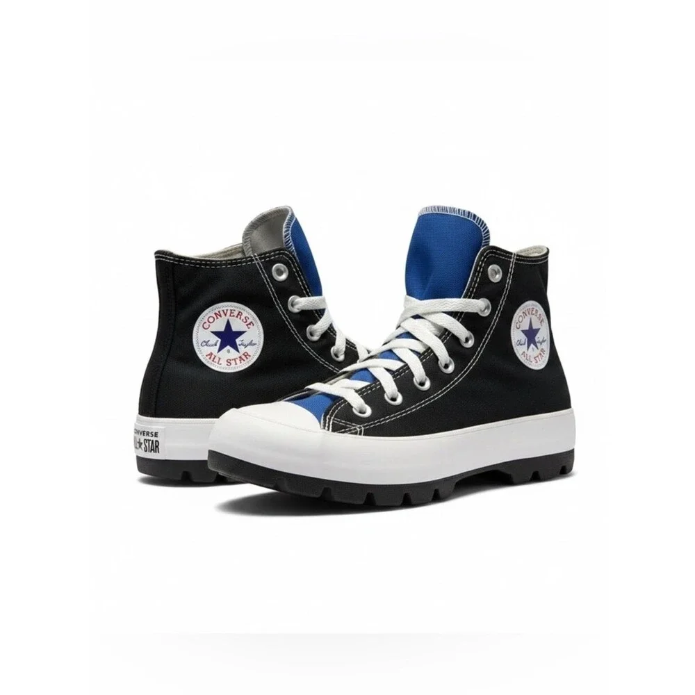 Converse Custom All Star Lugged High Top Platform Sneakers In Black And Blue - Picture 10 of 16